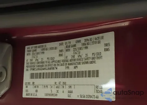 2019 Ford Escape Se from USA, damaged, VIN 1FMCU0GD4KUA95874